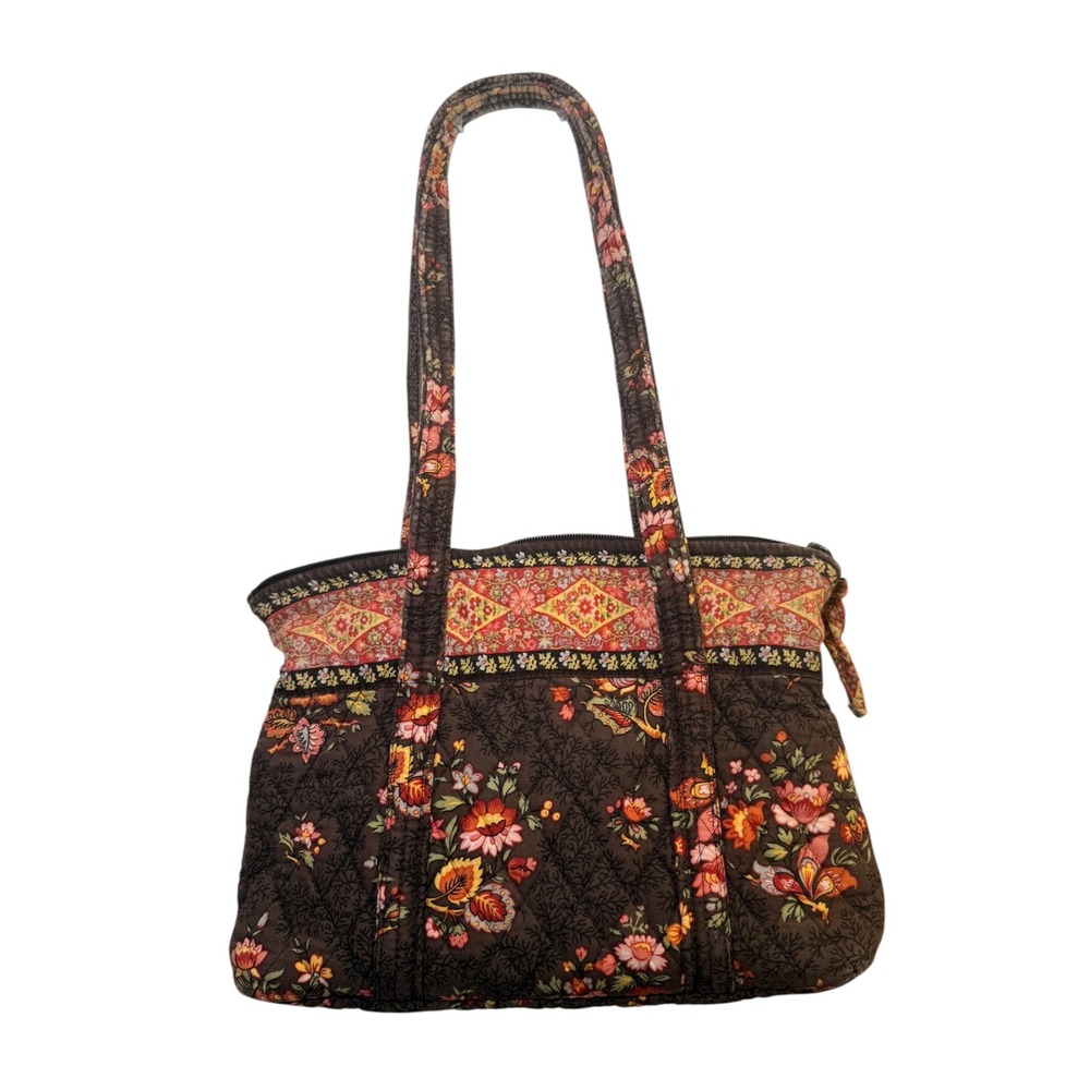 VTG Retired Vera Bradley Espresso Quilted Cotton Tote Shoulder Bag With Pouch
